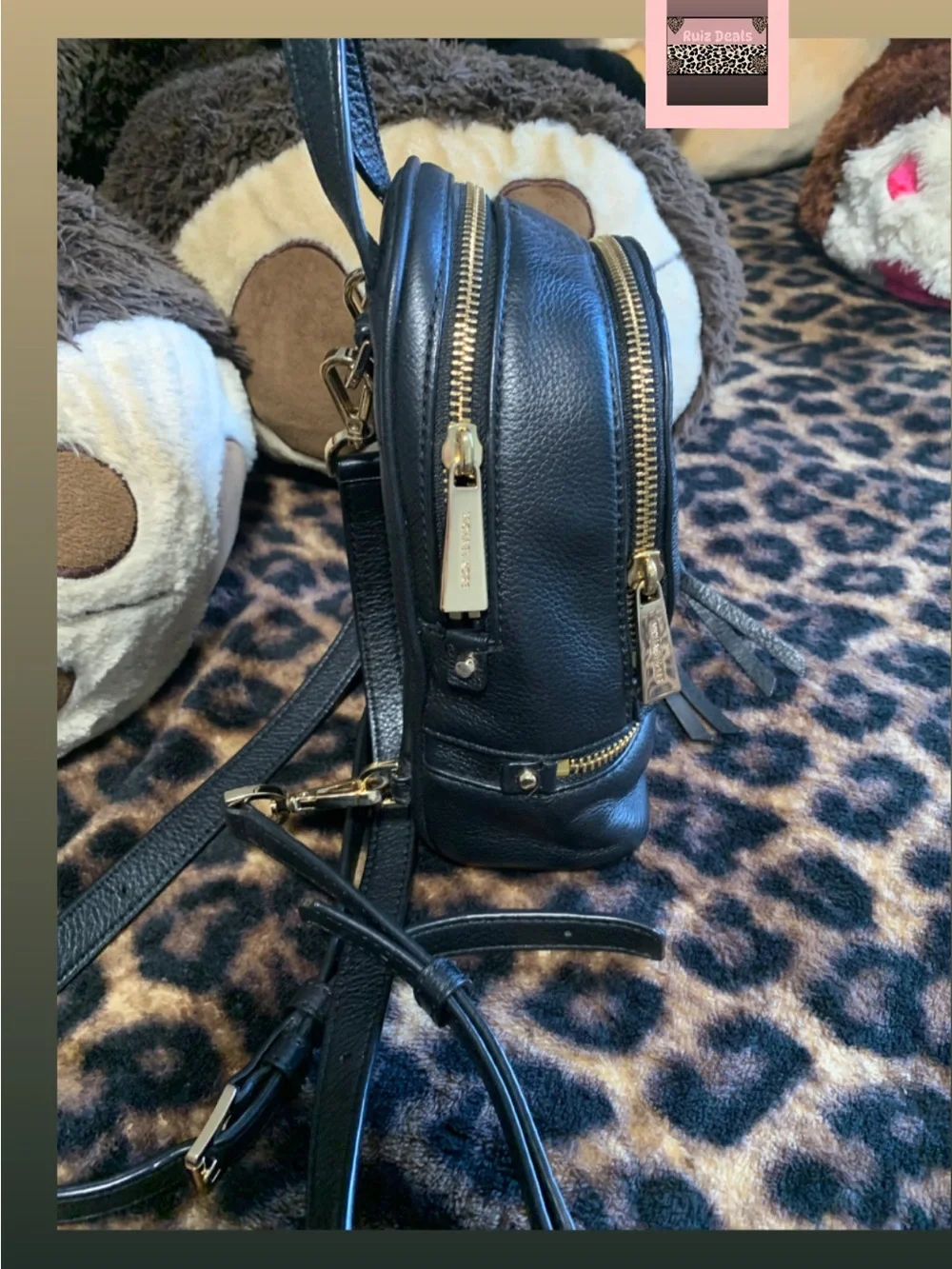 Michael Kors Black Pebbled Leather Mini Backpack with Gold Hardware